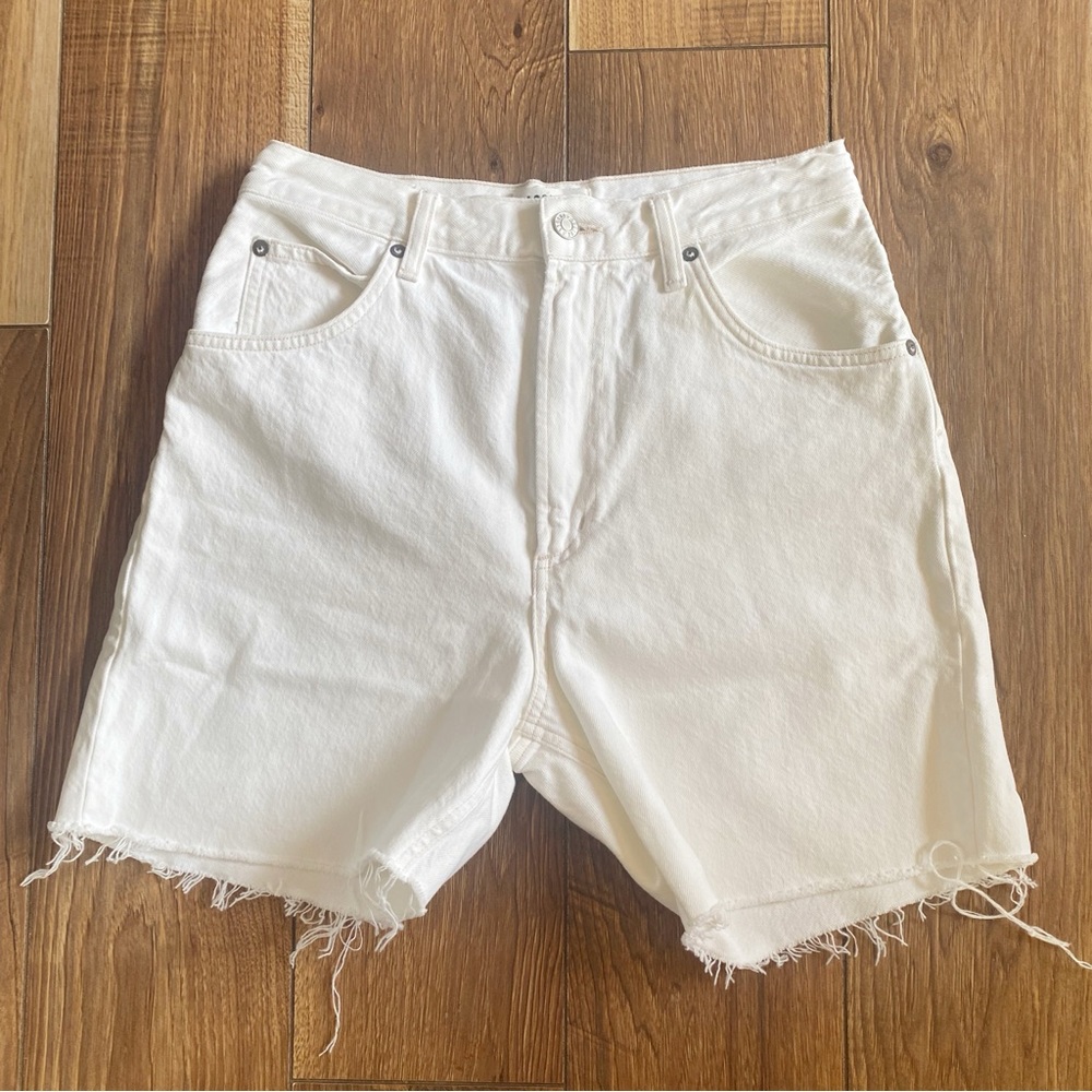 Agolde Pinch Waist White Denim Cutoff Shorts - 28